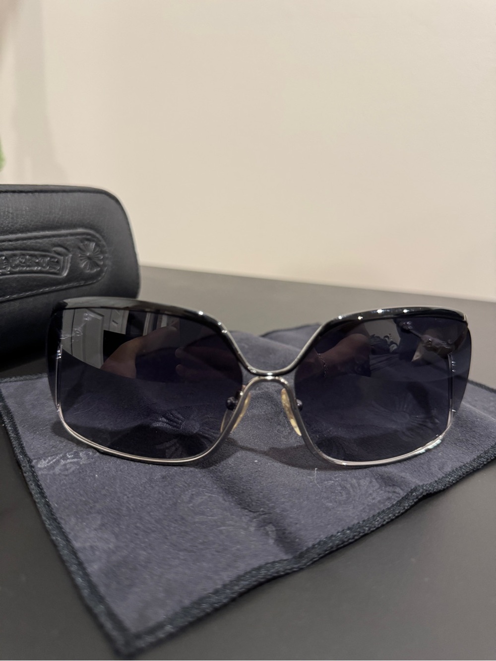 Chrome Hearts Black Oversized Women's Sunglasses with Dark Lenses